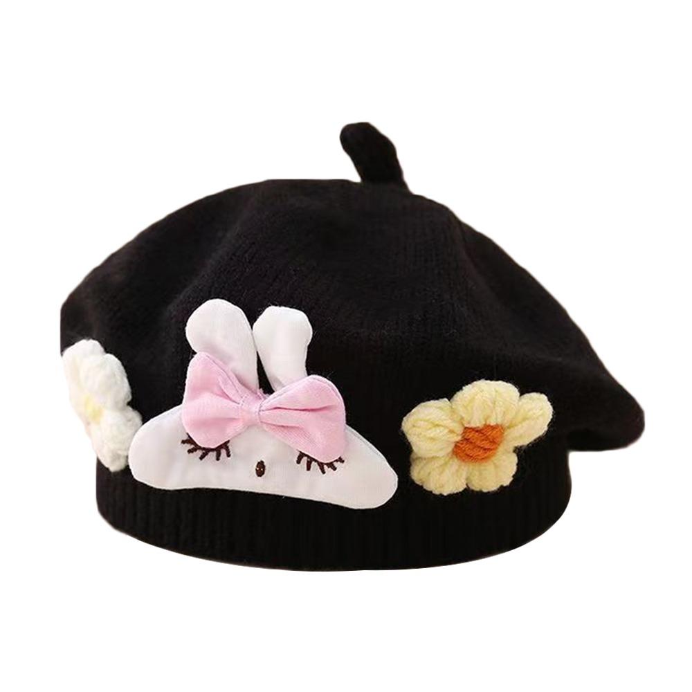 Flower Baby Beret Hat Soft Artist Painter Caps Cute Knitted Hat  Infant Girls