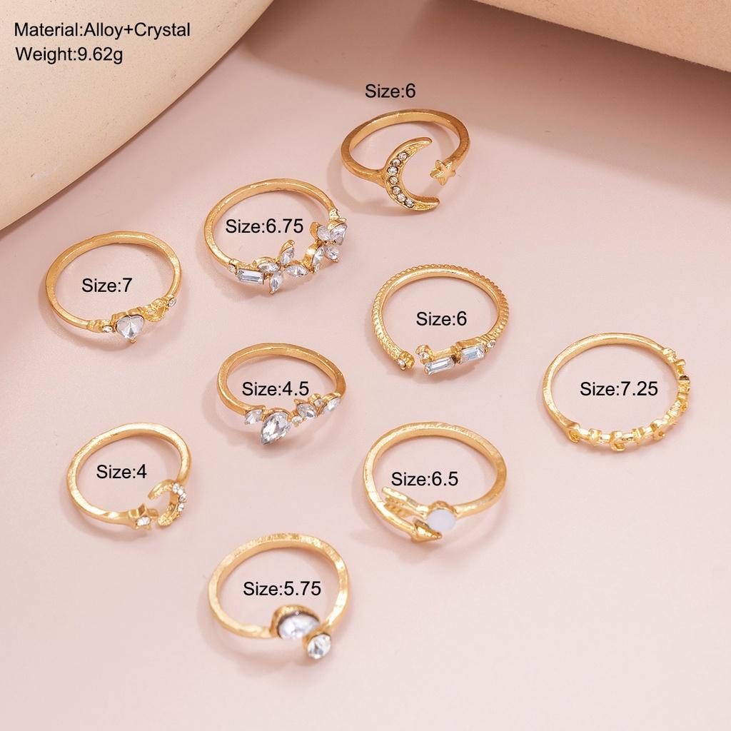 iF ME Retro Zircon Ring Set Moon Heart Flower Gold Silver Rings for Women Jewelry Accessories