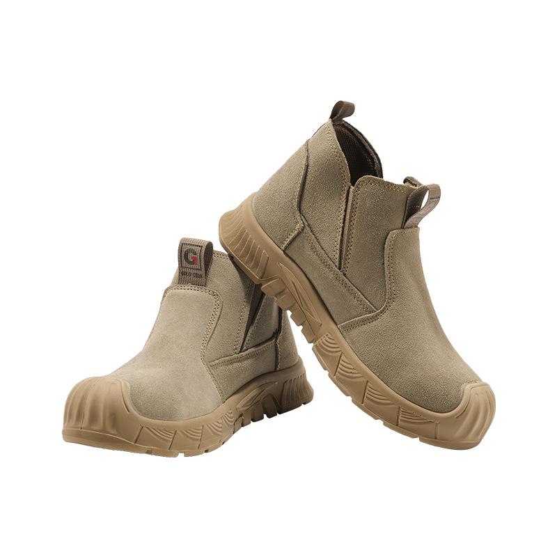 

Men s Slip-On Suede Safety Work Shoes: Anti-Smash, Anti-Puncture, Non-Slip, Breathable Casual Footwear Cowhide Color; Size 44