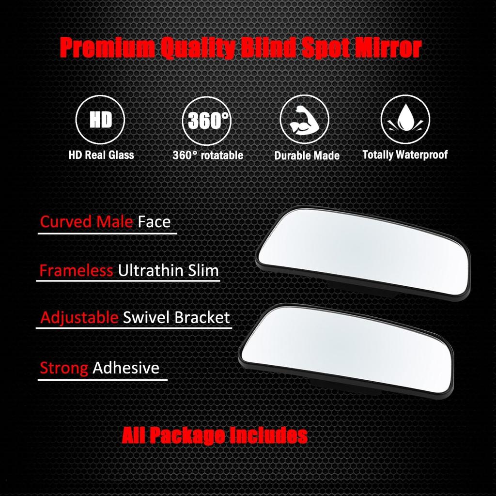 Ampper Rectangle Blind Spot Mirror, HD Glass ABS Housing Convex Wide Angle Rearview Blindspot Car Mirror for Car SUV and Truck (Framed, Pack of 2)