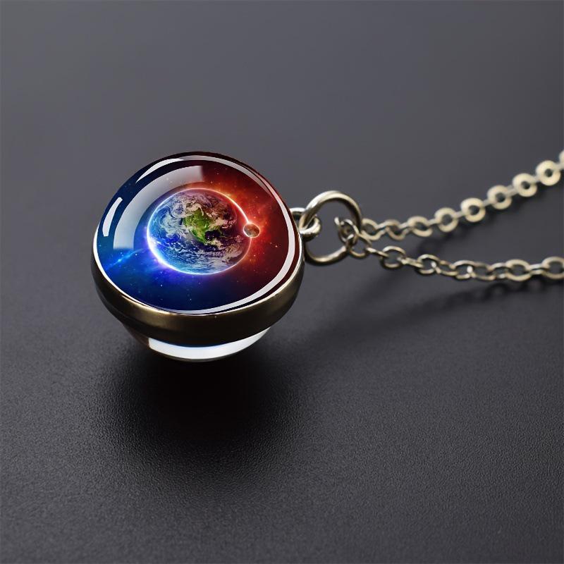 Solar System Glass Ball Pendant Necklace - Fashion Jewelry Gift for Men & Women
