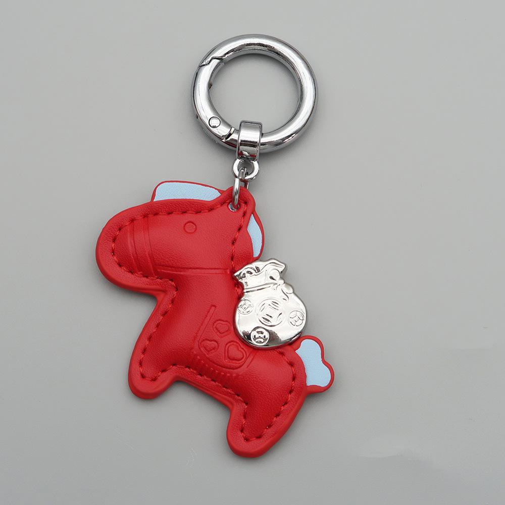 Instant Wealth Leather Keychain with Cartoon Pony Pendant for Couples – Trendy Bag and Car Accessory