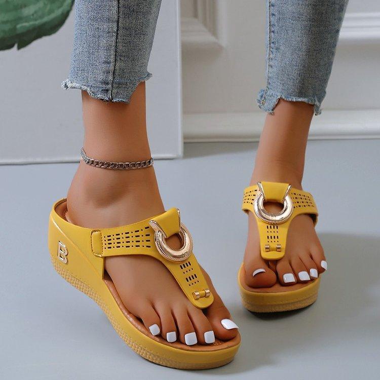 Damen Wildleder Zehentrenner Schuhe mit Keilabsatz Bequeme Dicke Sohle Weiche Keilsandalen Modische Korrigierende Strandschuhe Sandalen