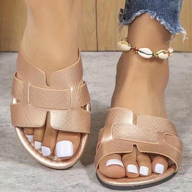 

Large size flat-bottomed cool slippers 2025 new casual outer wear simple and fashionable square head beach soft-bottomed cool slippers 43 розового золота