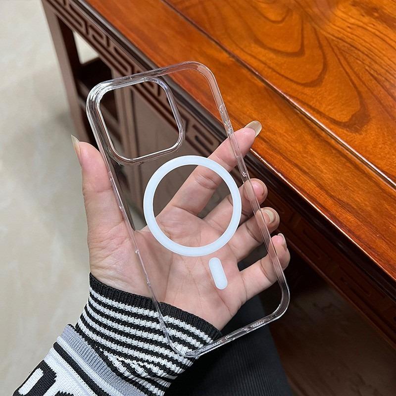 Luxury Crystal Clear Phone Case For iPhone 16 15 14 13 12 Pro Max Case for Magsafe Wireless Charging Anti-Yellow Acrylic Cover