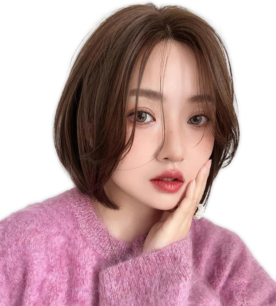 

Короткий боб Brightlara Перука з повною основою з центральним проділом і проділами Жіноча перука, ручної роботи (hf1963-UB)