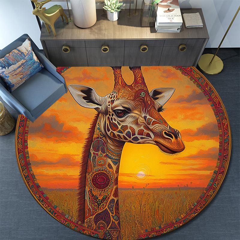 Giraffe Round Area Rug,Carpet Rug for Living Room Bedroom Sofa Playroom Decor,Non-slip Floor Mat