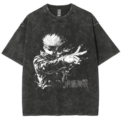 Anime Jujutsu Kaisen Gojo Satoru T Shirts Washed Men's Women Cotton Harajuku T-Shirts Ryomen Sukuna Retro for Unisex Tops