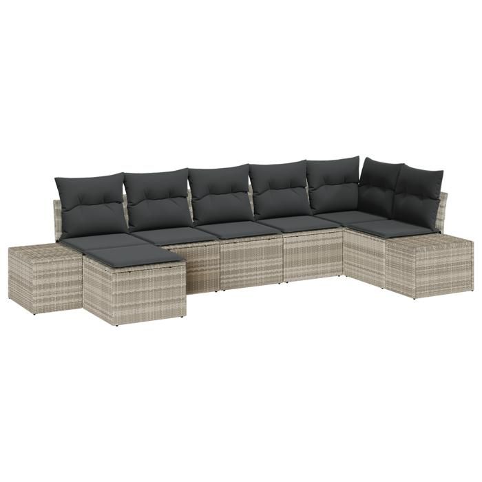 VidaXL Ensemble de canapés de jardin 7 pièces avec coussins gris clair en poly rotin 3347152
