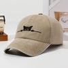 Cat Embroidery Washed Baseball Cap Versatile Fashion Daddy Cap Adjustable Sunscreen Sports Cap Spot Black