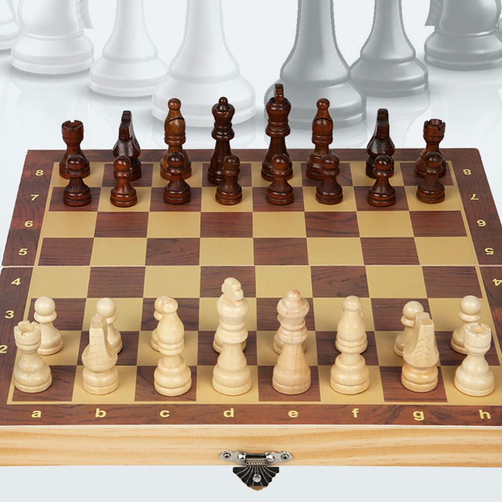 Magnetic Wooden Chess Board Set Folding International Chess Game 11.4x11.4in with Crafted Chess