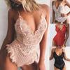 Women's Eyelash Lace Deep V-Neck Cross Back Straps Sleeveless Sexy Bodysuit