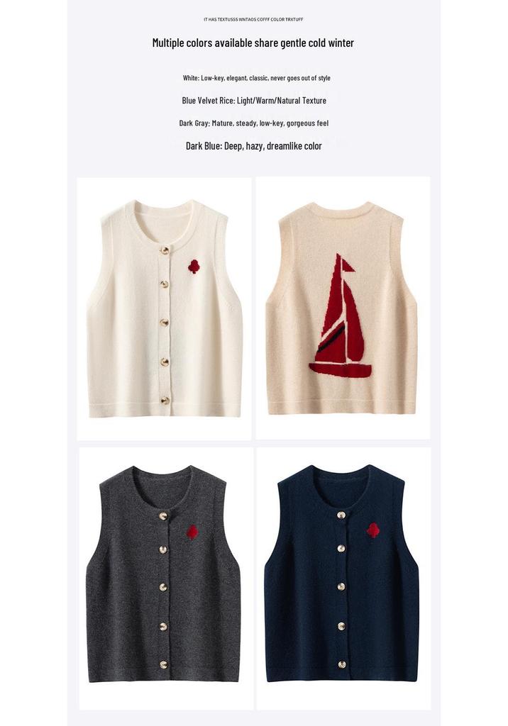 Layered Round Neck Knit Cardigan Vest for Women - Autumn/Winter College Style Loose Fit with Heart Design