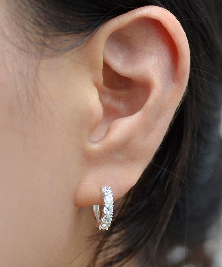 47Bag 925 Silver Tennis One-Touch Cubic Ring Earrings