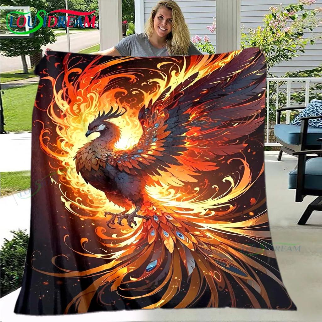 3D Popular Mythical Beast Phoenix Blanket,Flannel Throw Blanket for Home Bedroom Bed Sofa Picnic Office Hiking Leisure Nap Gift