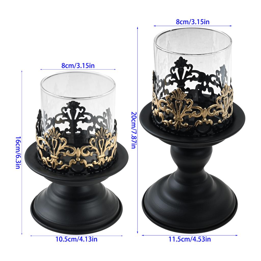 2Pcs Iron Pillar Candle Holder Set for Christmas Table Decoration Candlestick Holder for Fireplace Dinner Desk Tabletop Ornament