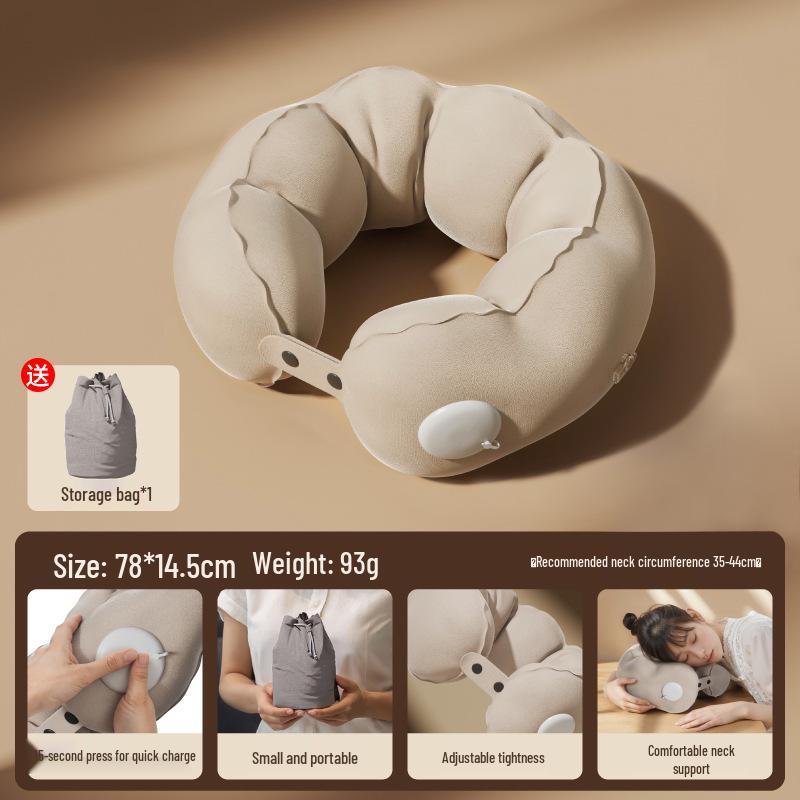 Available: Press-Type Inflatable U-Shaped Travel Neck Pillow for Airplanes and Lunch Breaks.