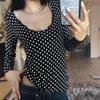 Casual polka dot lace splicing slim-fitting slim top women's versatile pure desire style long-sleeved T-shirt
