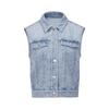 Women's Stylish Rhinestone Turn-Down Collar 100% Cotton Denim Vest