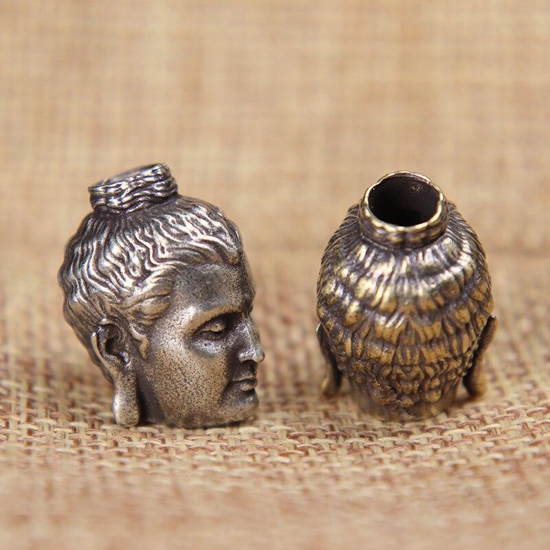 Shakyamuni Buddha Head Brass Lanyard Pendants Buddhism Paracord Beads Charms EDC DIY Umbrella Rope Bracelets Accessories Jewelry