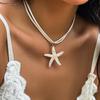 #1Pc Boho Large Resin Starfish Pendant Choker Necklace For Women Trendy Multilayer Rope Chain Summer Beach Vacation Jewelry Gift