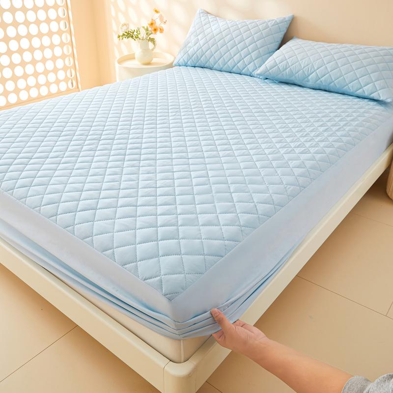 

1 шт. Стеганая водонепроницаемая простыня на резинке, Машинная стирка, Защитник матраса, Покрывало для односпальной/двуспальной кровати Waterproof Pillowcase синий