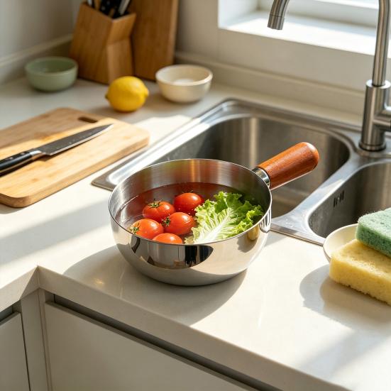 Small Pot for Food Supplement Instant Noodle with Lid And Wooden Handle, Stainless Steel Non-Stick Coated Kitchen Cooking Boiling Noodles Pot,