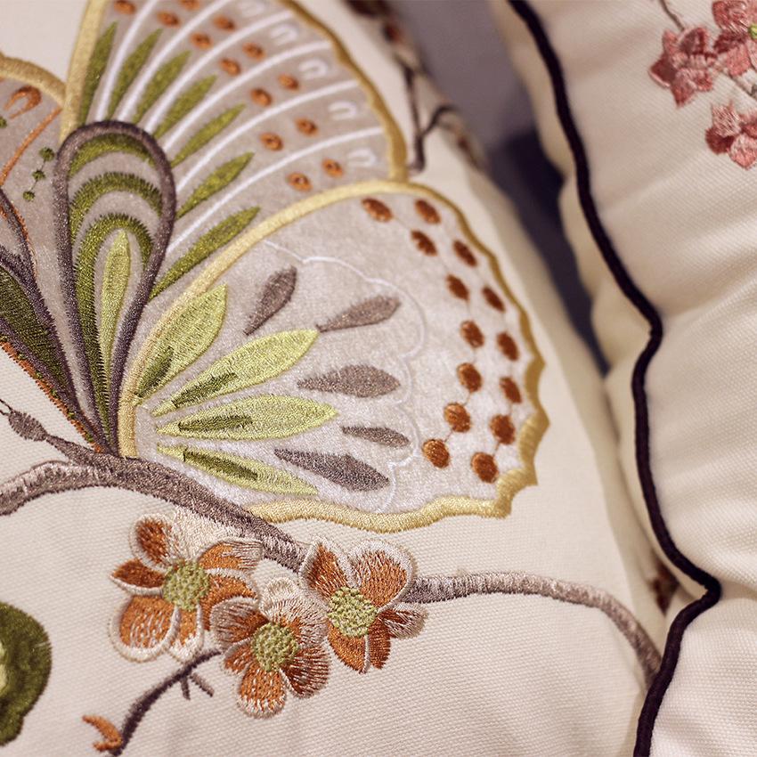 High-End Embroidered European Beige Pillow Three-Dimensional Pattern Detachable And Washable Living Room Sofa Pillow Home Bedside Cushion Quality