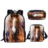 Luxury Horse Backpacks Bags 3D Print 3pcs/Set Pupil School Bags Laptop Daypack Backpack Inclined Shoulder Bag Pencil Case