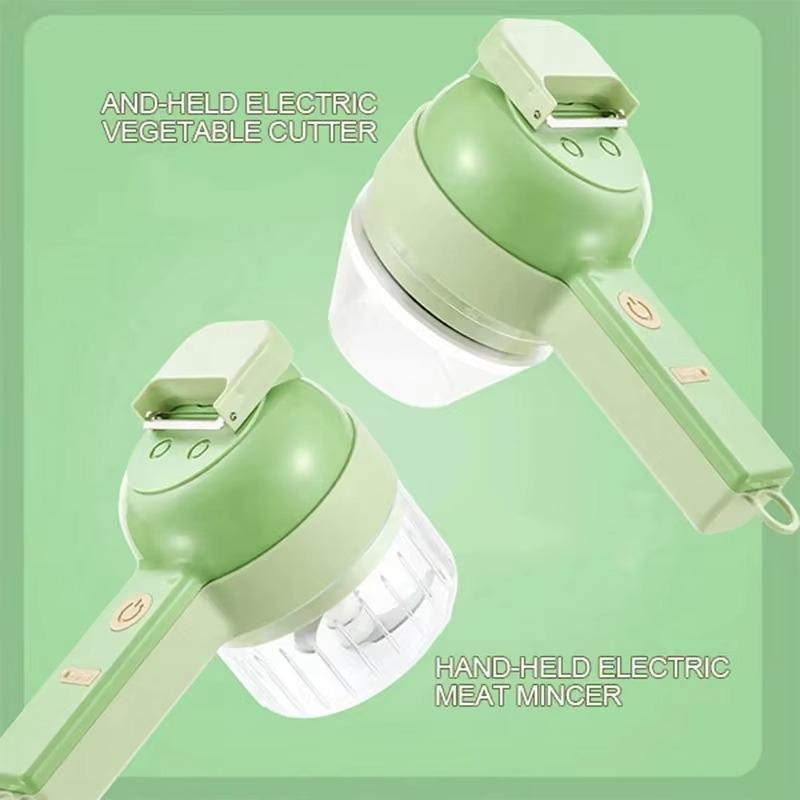 4 IN 1 Home Kitchen Electric Vegetable Cutter Food Peel Slicer Handheld Wireless Garlic Masher Food Chopper Meat Grinder