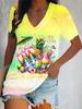 3D Printed Short Sleeve Flamingo Printed Women's V-Neck T-Shirt Summer Loose Women's Casual Short Sleeve Top