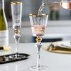 Handmade Crystal Wine Glass with Gold Rim & Beaded Design - Red Wine & Champagne Flute