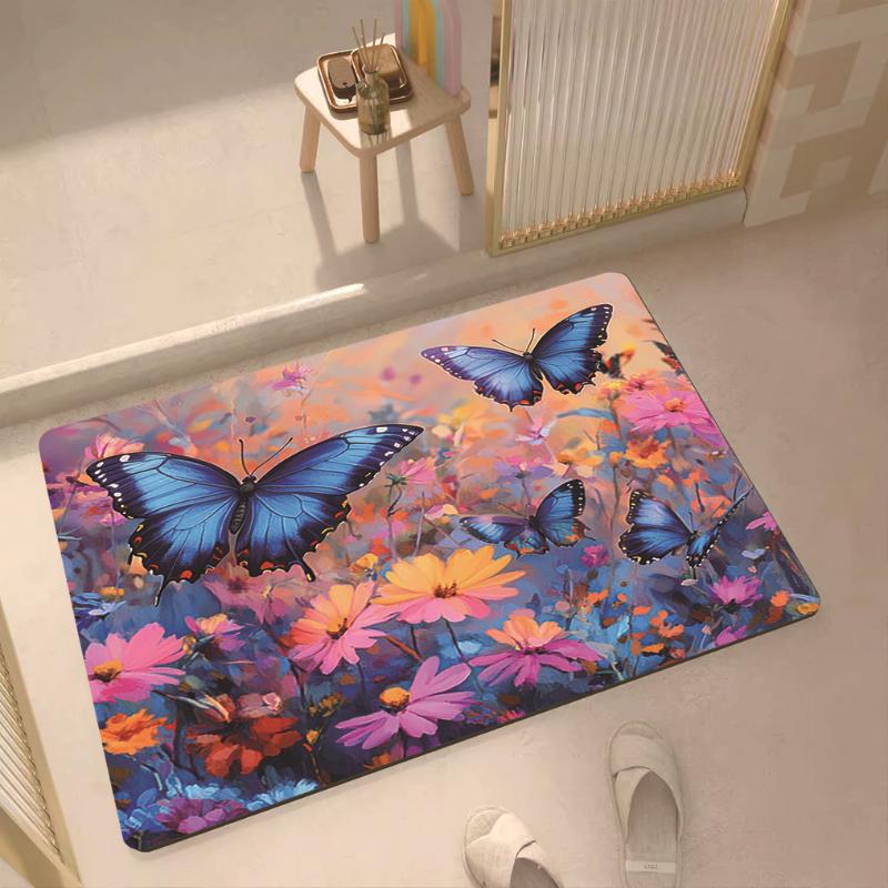 

Spring Blossom Butterfly Door Mat Colorful Floral Design Non Slip Entry Rug for Bedroom Indoor Mat Home Floor Mat Garden Style 40cm x 60cm