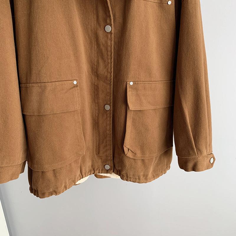 Frauen Herbst Winter Stehkragen Langarm Denim Pelzigen Kausalen Chic Jacke Lose Zipper Jacke