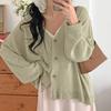 New ArriVals Open Run Women Loose Fit V Neck Button Mesh Boucle Spring Knit Card
