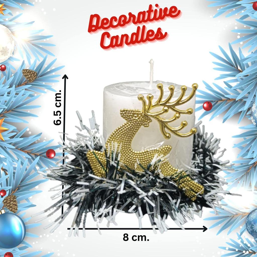 Decorative Candles White Wax Pillar Round Merry Christmas Candles with Decoration Items for Xmas Santa Candles