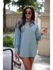 New Women's Fashion: Simple Solid Color Washed Denim Mid-Length Long Sleeve Shirt