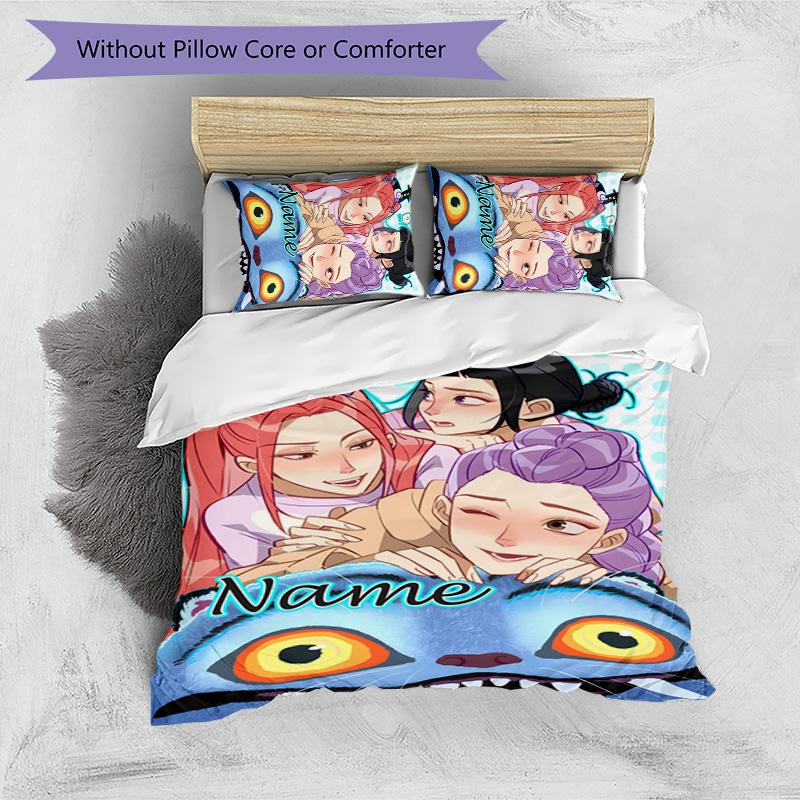 3pcs KPop Demon Hunters4 Cover Set - Personalized Name, HD Printed Bedding with 1 Cover and 2 Pillowcases - Perfect for Home Decor, Easy Care