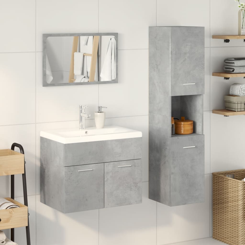 3 Piece Bathroom Furniture Set Concrete Grey Particleboard