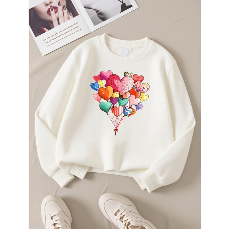 European Sizes Heart Balloons Colorful Pattern Love Design Girls' Crew Neck Sweatshirt, Western Top, Long Sleeved, Casual for Little Girls.
