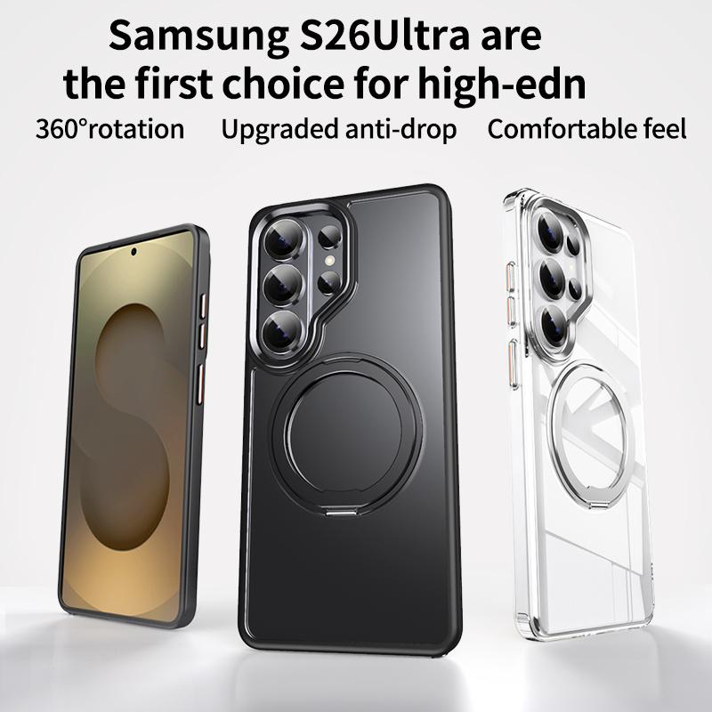 360 Rotating Bracket Simple Magnetic Case For Samsung S26 Ultra S25 S24 Plus S23 S22 Comfortable Grip Shockproof Slim Cover