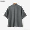 ZANZEA Women Casual V-Neck Solid Color Loose Half Sleeve Blouse