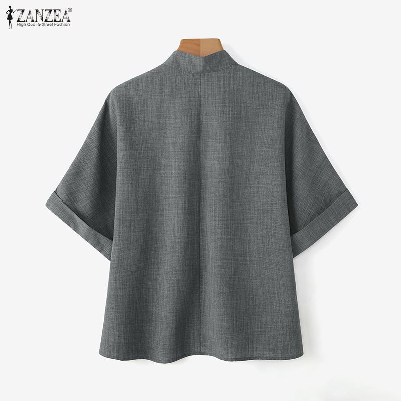 ZANZEA Women Casual V-Neck Solid Color Loose Half Sleeve Blouse