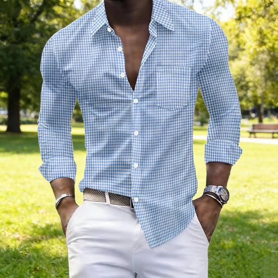 Men Plaid Dress Shirt Long Sleeve Button Down Shirt with Pocket Slim Fit Lapel Casual Formal Shirt for Prom Work Parties Dating