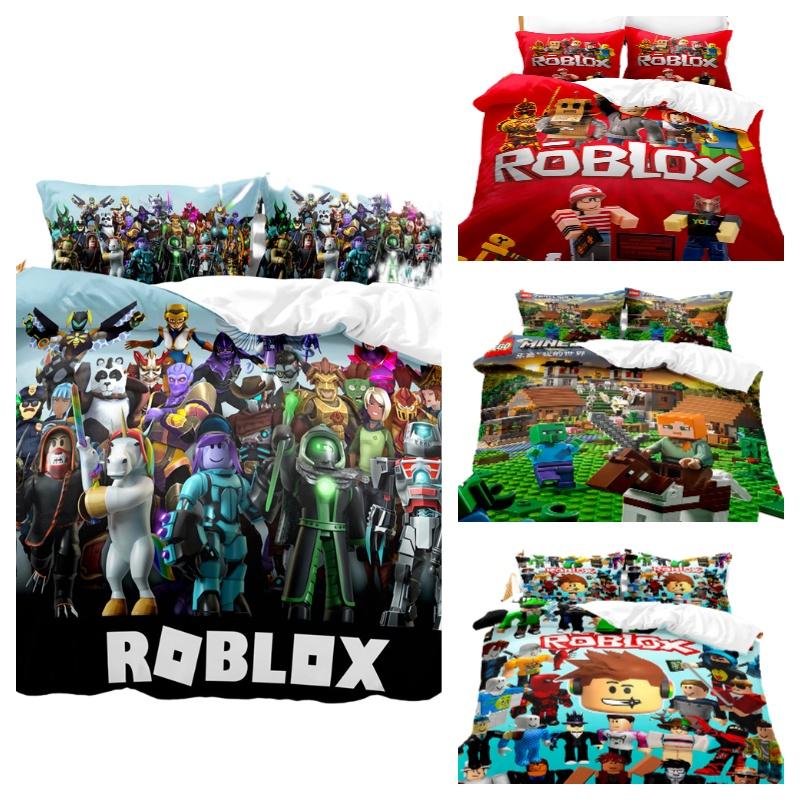 Cartoon Roblox Minecraft Digital Print Bedding Set High-quality Cartoon Style White Color