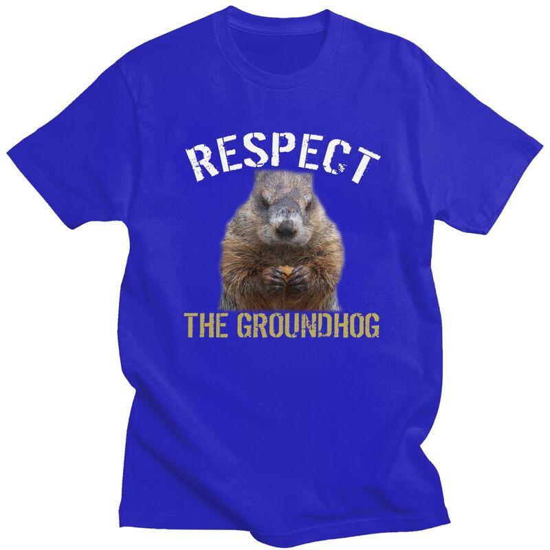 Respect The Groundhog T Shirt for Men Short Sleeves Humor Joke Sarcasm Clothing Streetwear Loose Oversized 100 Cotton Camisetas