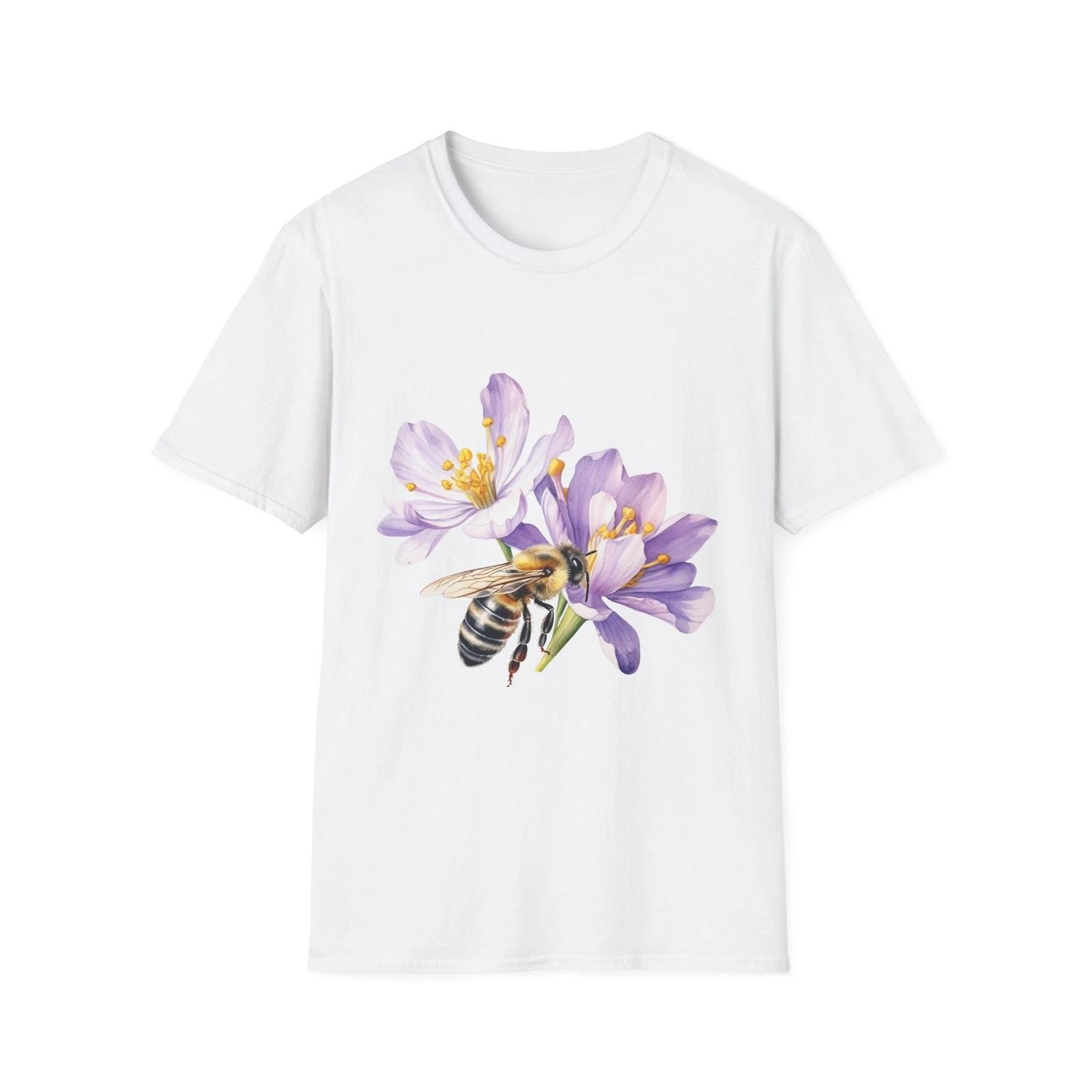 Bee Floral Spring T-Shirt, Honeybee Garden Tee, Botanical Flower Shirt, Nature 3XL