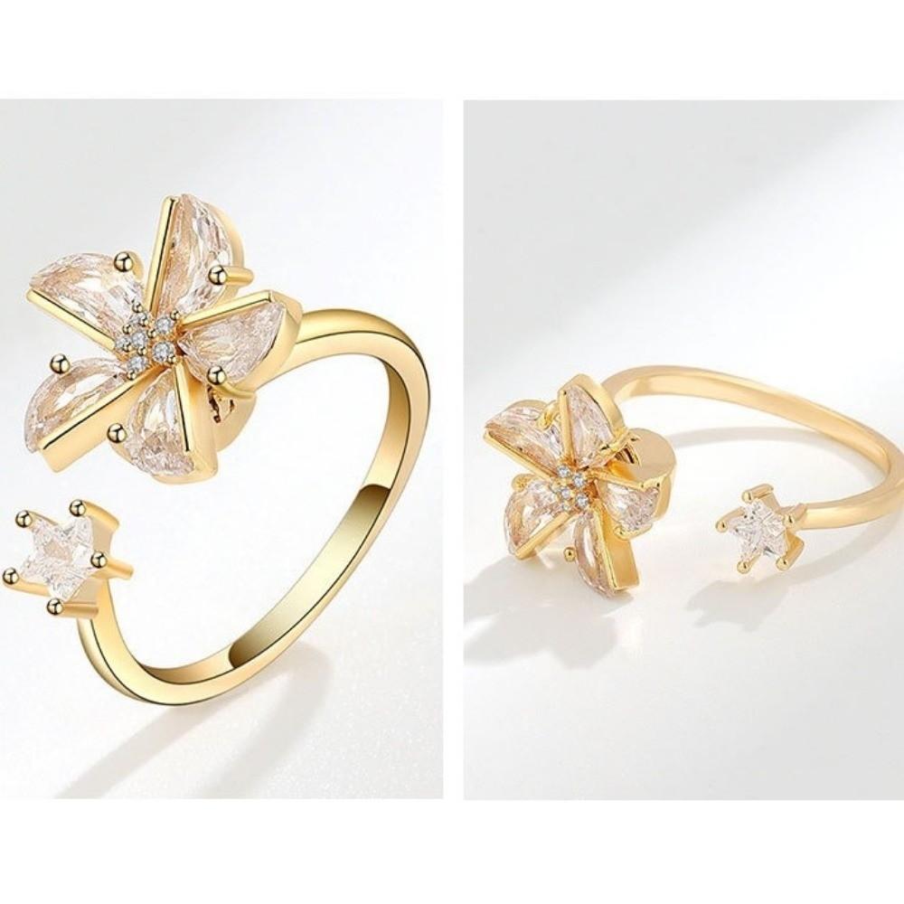 Zircon Rotatable Ring Star Rhinestone Crystal Flower Ring Flower Opening Ring For Women