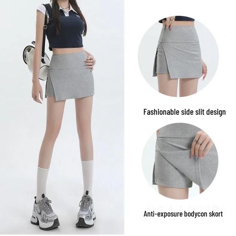 Spicy Girl High-Waisted A-Line Skirt: Summer Slimming, Anti-Exposure, Two-Piece Illusion with Hip-Hugging Slit