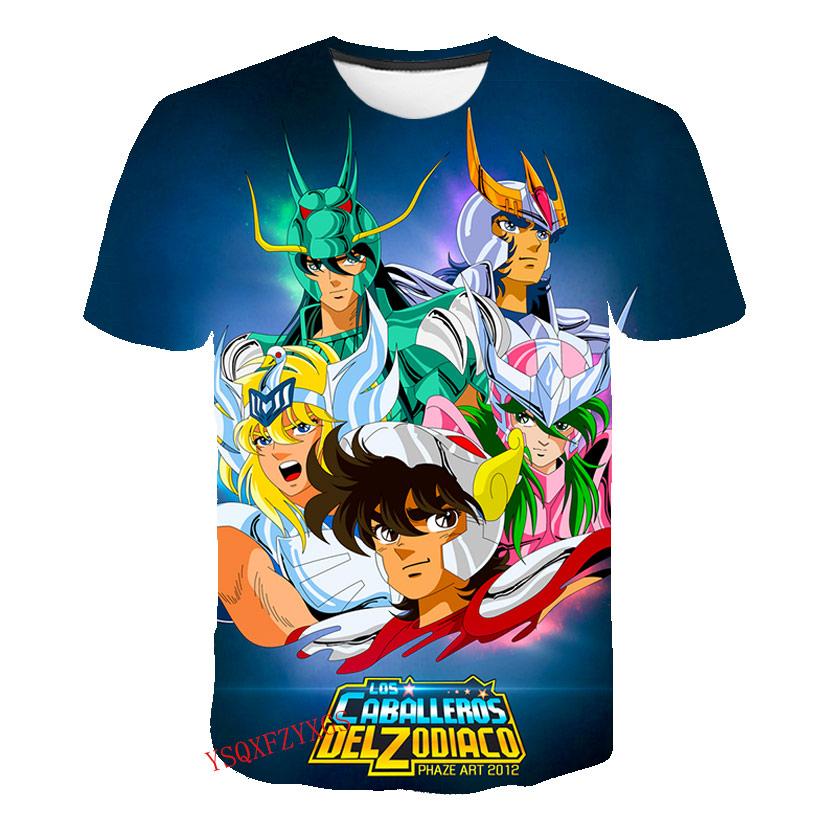 Verão Cavaleiro de Ouro Novo 3D Estampa Harajuku HD Masculino Gola Redonda Manga Curta Moda Infantil Camiseta Desenho Animado Top Casual